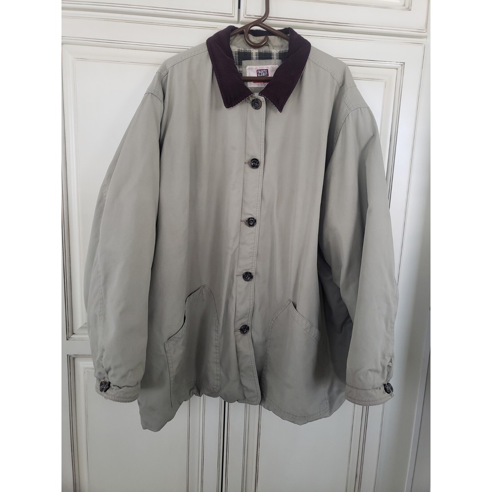 Vtg Faded Glory Woman 4X Chore Coat Quilted Plaid Lined Off White Khaki Corduroy